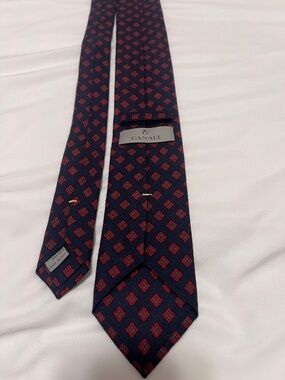 Vintage Canali tie 56” long dark green/blue and red medallions 100% wool